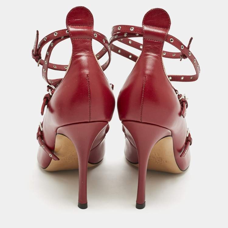 Pre Owned Valentino Red/Beige Leather Love Latch Pumps Size 38