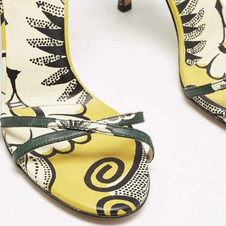Pre Owned Valentino Multicolor Printed Leather Ankle Strap Sandals Size 37.5 