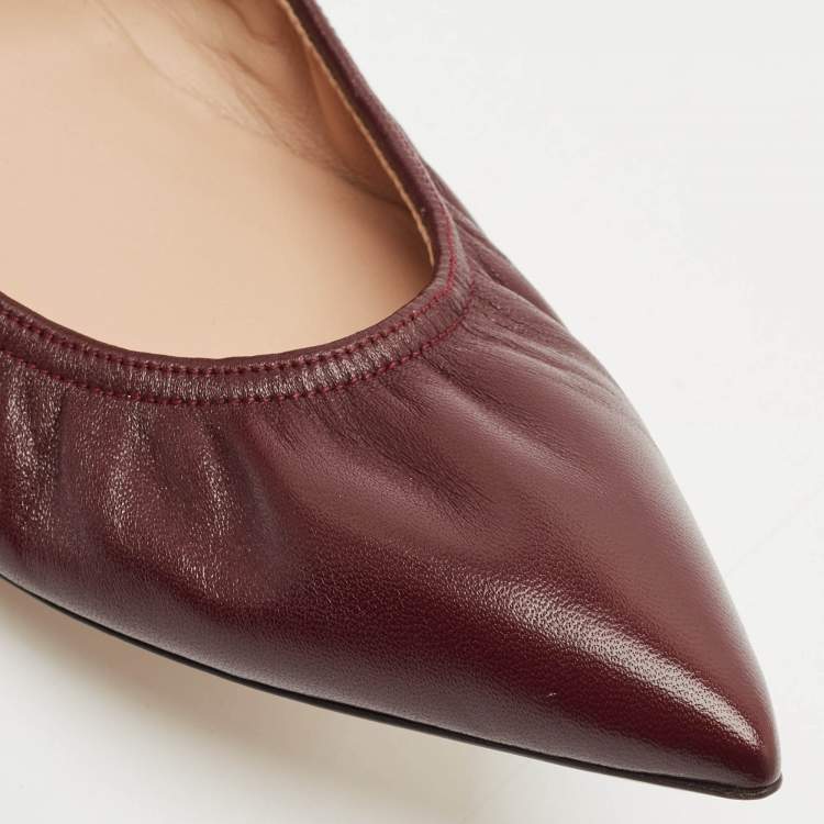 Pre Owned Valentino Burgundy Leather Rockstud Ballet Flats Size 37