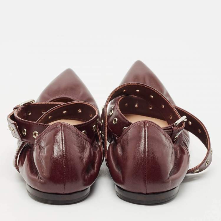 Pre Owned Valentino Burgundy Leather Rockstud Ballet Flats Size 37