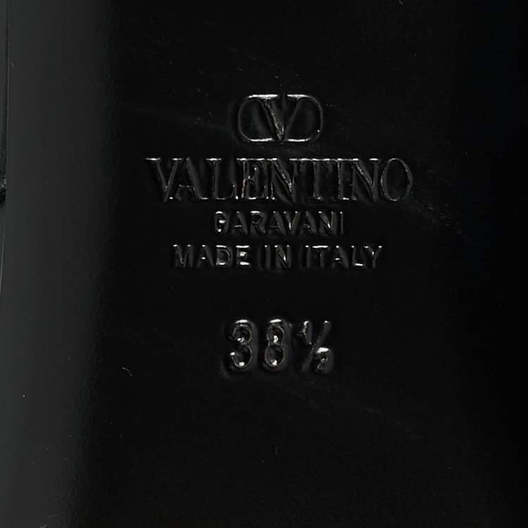 Pre Owned Valentino Black Leather VLogo Mary Jane Ballet Flats Size 38.5
