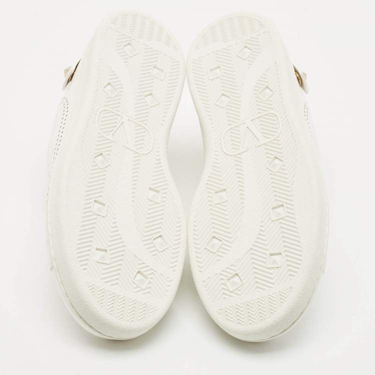 Pre Owned Valentino White Leather Rockstud Sneakers Size 39.5