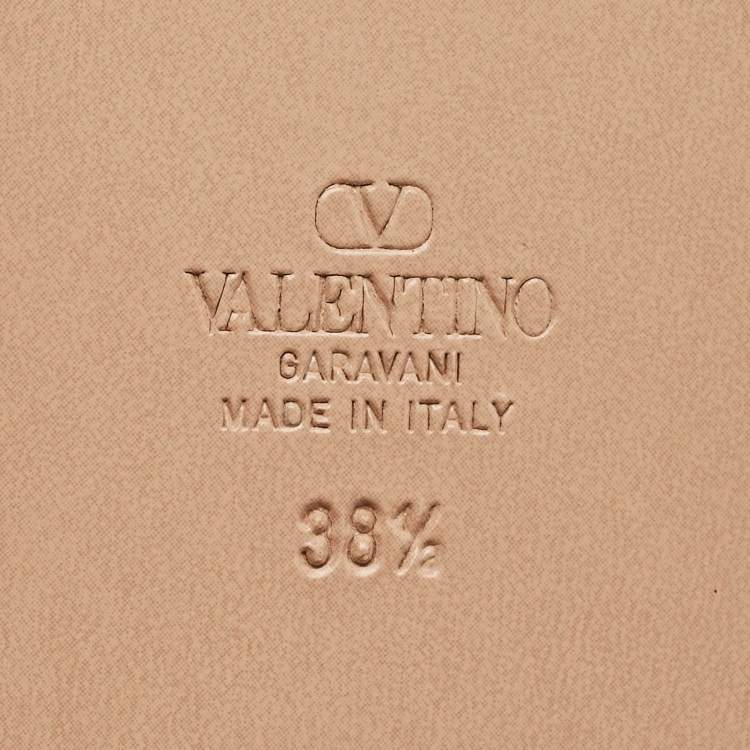 Pre Owned Valentino Ivory Leather Embellished VLogo Flat Slides Size 38.5