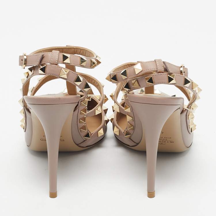 Pre Owned Valentino Pink Leather Rockstud Caged Pumps Size 40