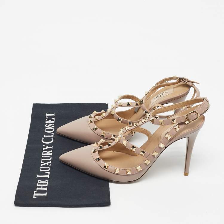 Pre Owned Valentino Pink Leather Rockstud Caged Pumps Size 40