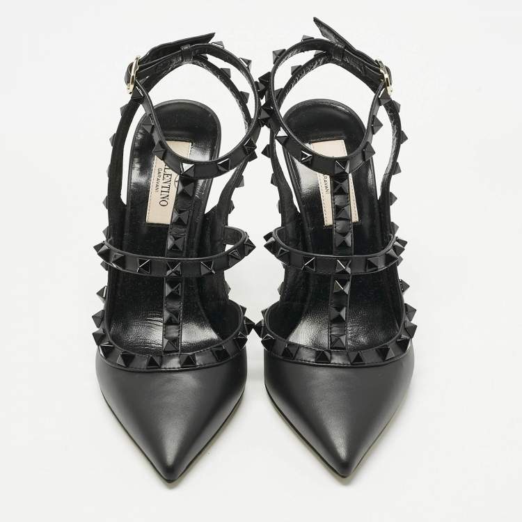 Pre Owned Valentino Black Leather Rockstud Pumps Size 36