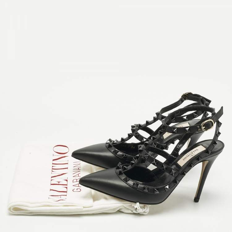 Pre Owned Valentino Black Leather Rockstud Pumps Size 36
