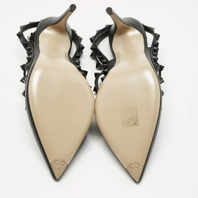 Pre Owned Valentino Black Leather Rockstud Pumps Size 36