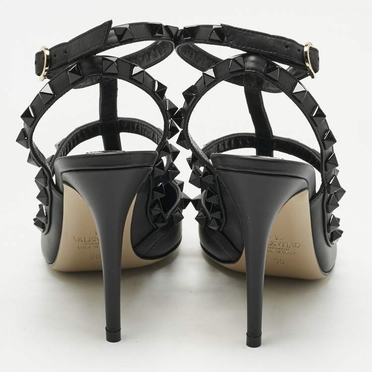 Pre Owned Valentino Black Leather Rockstud Pumps Size 36