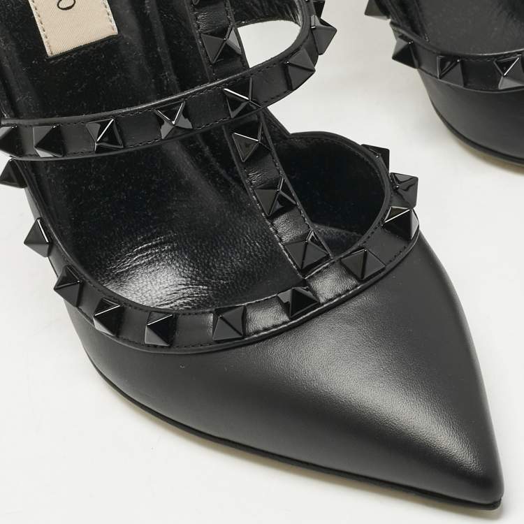 Pre Owned Valentino Black Leather Rockstud Pumps Size 36