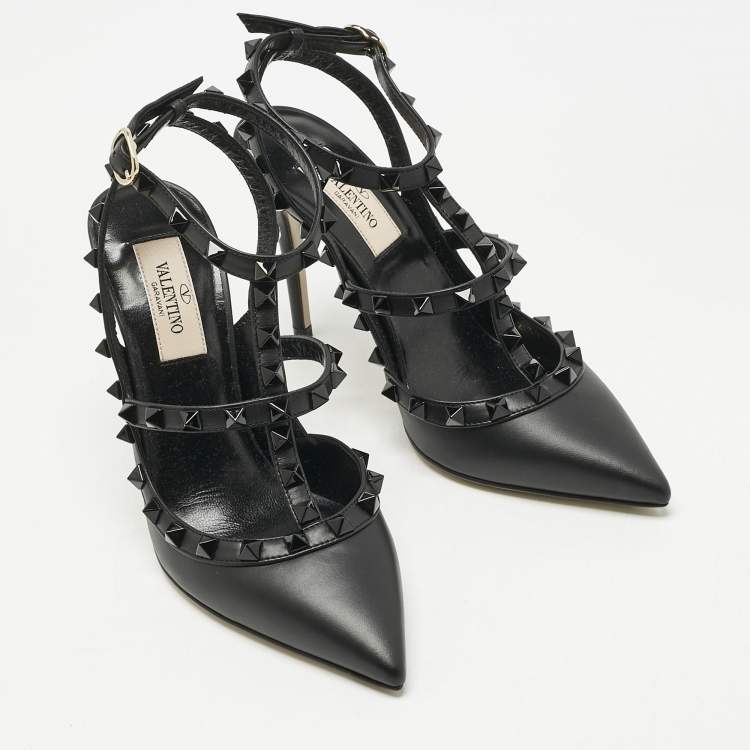 Pre Owned Valentino Black Leather Rockstud Pumps Size 36