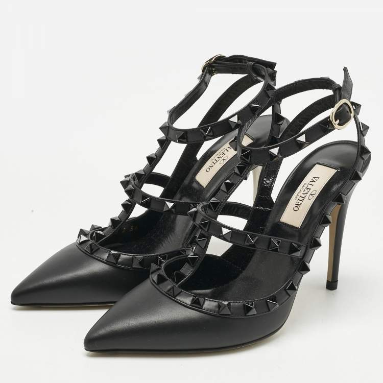 Pre Owned Valentino Black Leather Rockstud Pumps Size 36