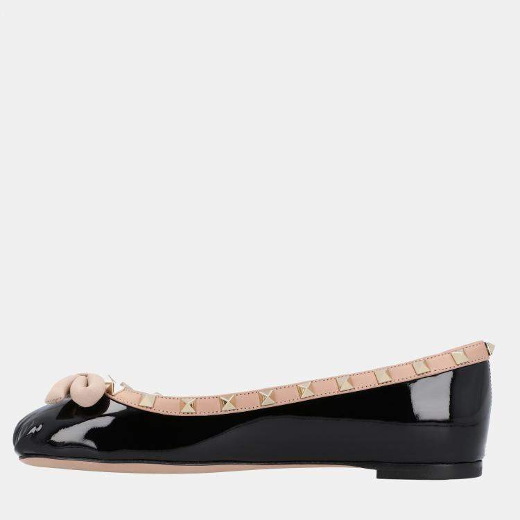 Pre Owned Valentino Rockstud EU 36 Black Calfskin Leather Ballerina