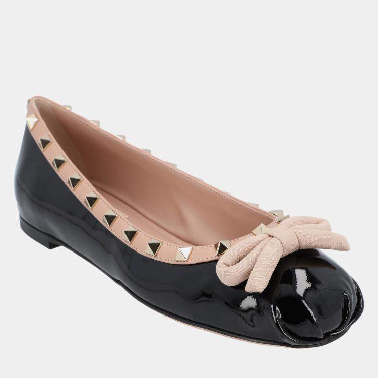 Pre Owned Valentino Rockstud EU 36 Black Calfskin Leather Ballerina
