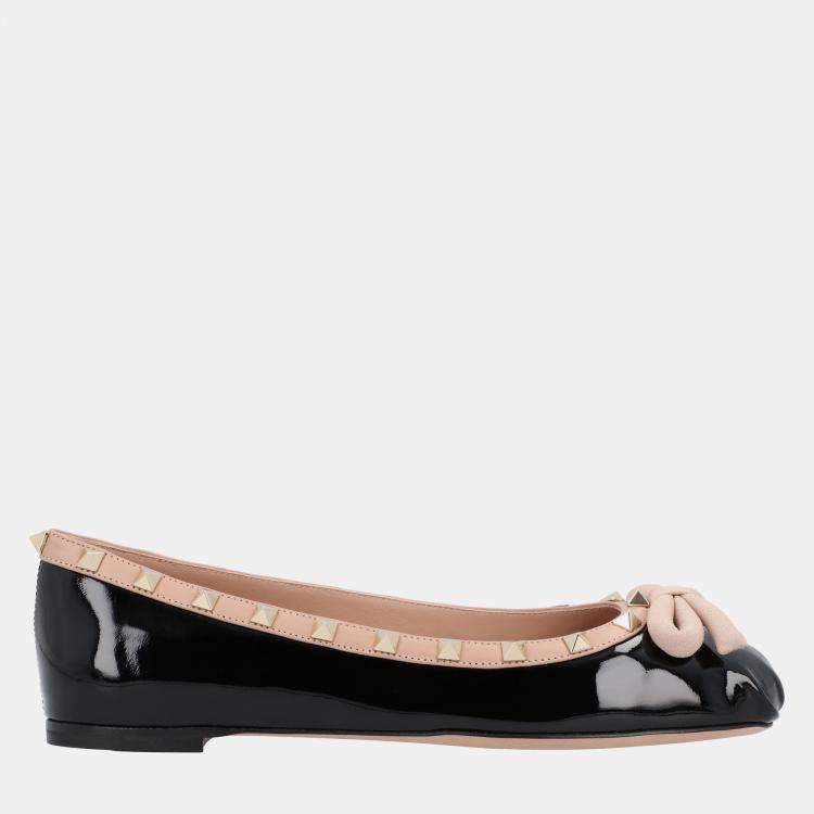 Pre Owned Valentino Rockstud EU 36 Black Calfskin Leather Ballerina