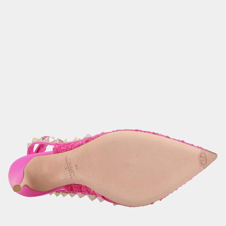 Pre Owned Valentino Caged 100 Tweed & Leather EU 38 Pink Pump