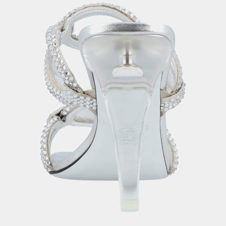 Pre Owned Valentino Chain 1967 Slide EU 37 Silver Leather Sandals