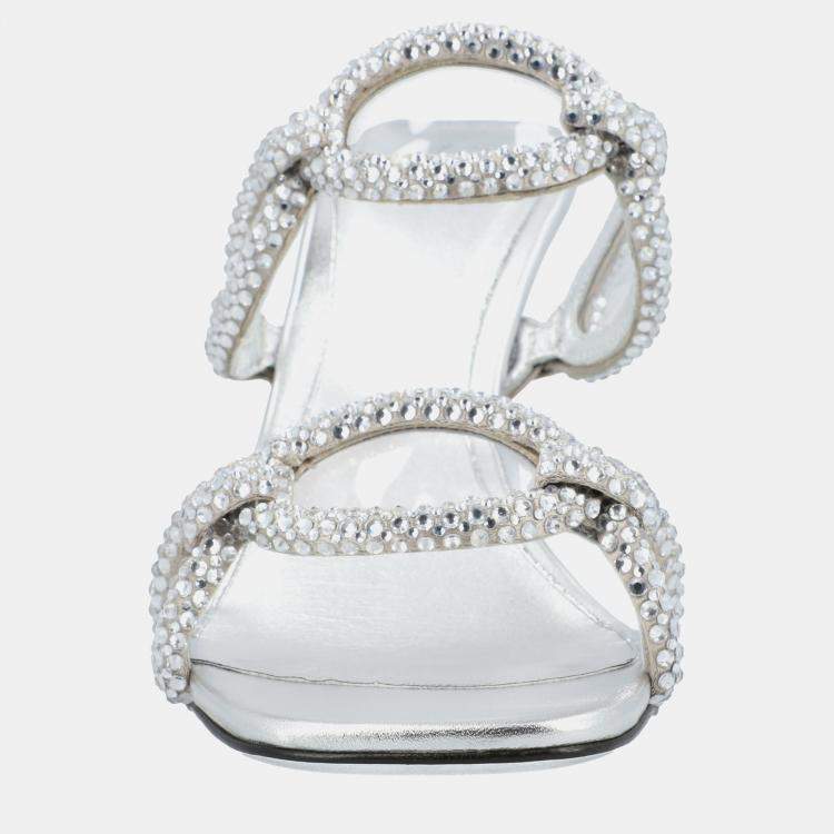 Pre Owned Valentino Chain 1967 Slide EU 37 Silver Leather Sandals
