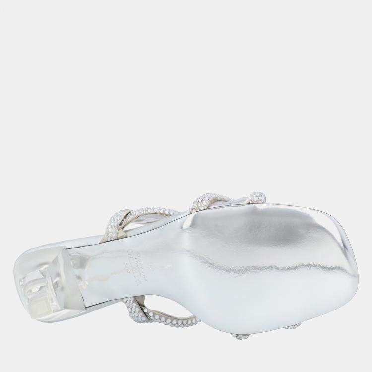 Pre Owned Valentino Chain 1967 Slide EU 37 Silver Leather Sandals