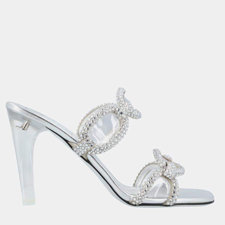 Pre Owned Valentino Chain 1967 Slide EU 37 Silver Leather Sandals