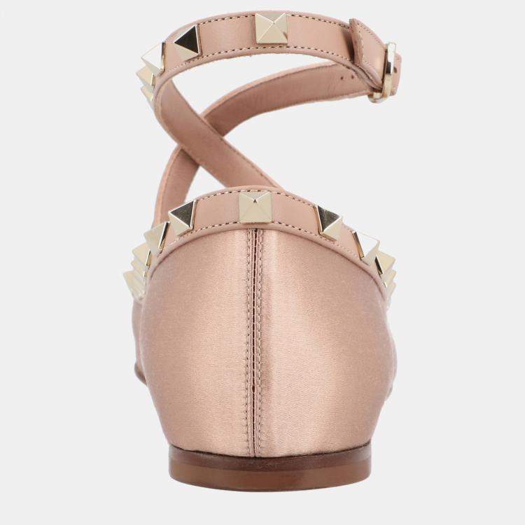 Pre Owned Valentino Rockstud EU 37 Pink Satin Ballerinas