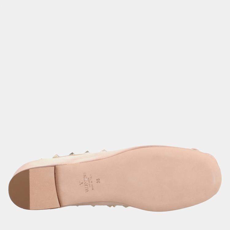 Pre Owned Valentino Rockstud EU 37 Pink Satin Ballerinas