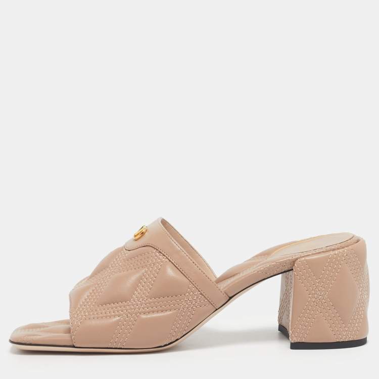 Pre Owned Valentino Dusty Pink Leather Quiltie 67 Slide Sandals Size 39
