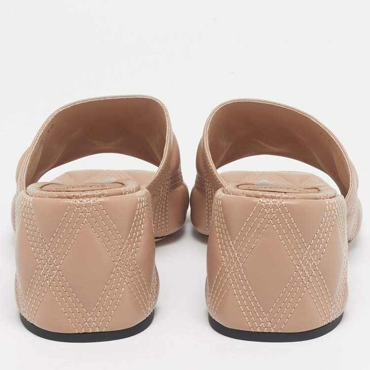 Pre Owned Valentino Dusty Pink Leather Quiltie 67 Slide Sandals Size 39