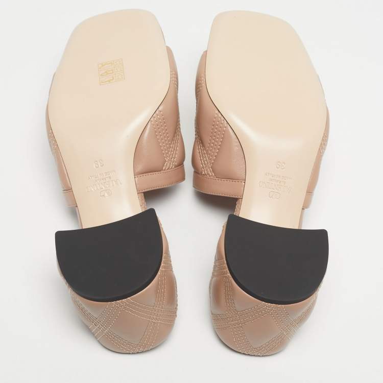 Pre Owned Valentino Dusty Pink Leather Quiltie 67 Slide Sandals Size 39