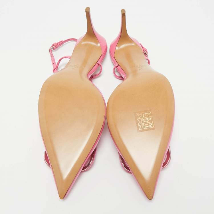 Pre Owned Valentino Pink Patent Leather VLogo Slingback Pumps Size 41