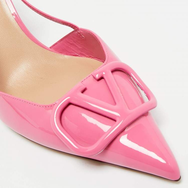 Pre Owned Valentino Pink Patent Leather VLogo Slingback Pumps Size 41