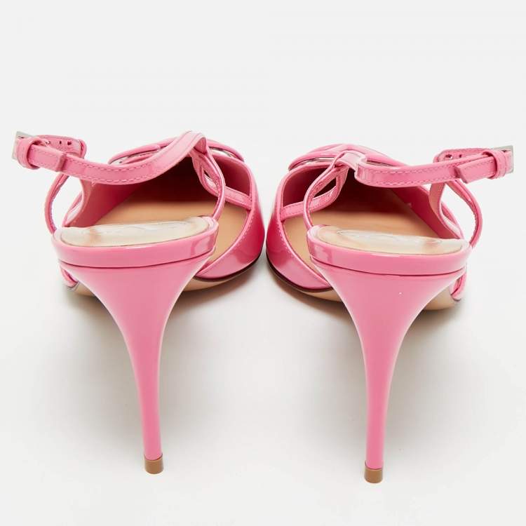 Pre Owned Valentino Pink Patent Leather VLogo Slingback Pumps Size 41