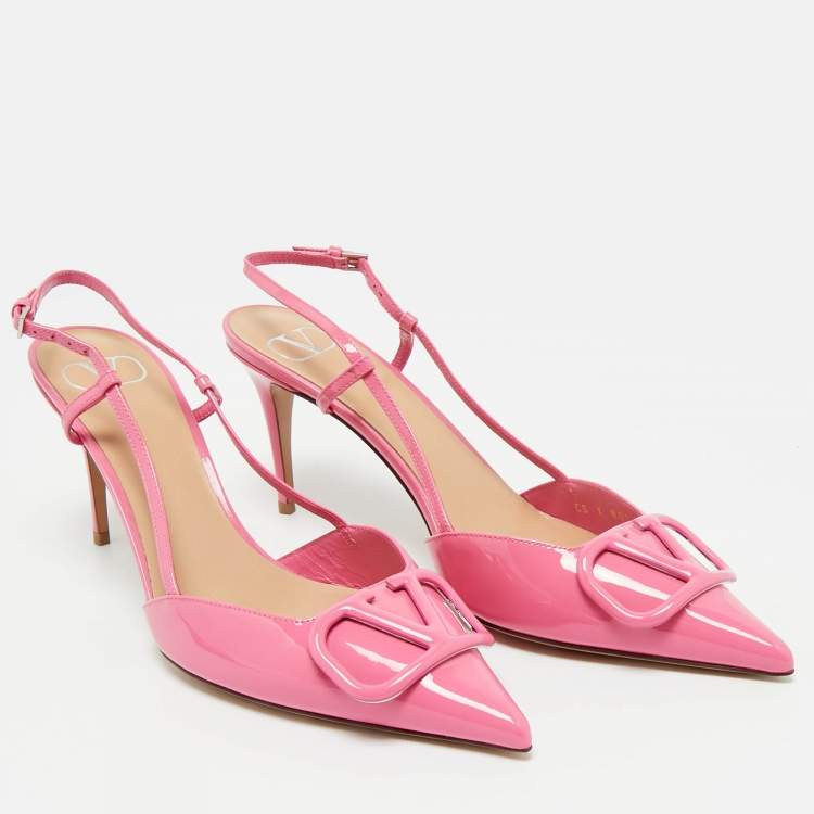 Pre Owned Valentino Pink Patent Leather VLogo Slingback Pumps Size 41