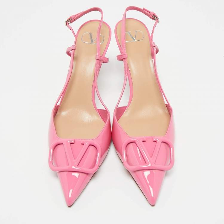 Pre Owned Valentino Pink Patent Leather VLogo Slingback Pumps Size 41