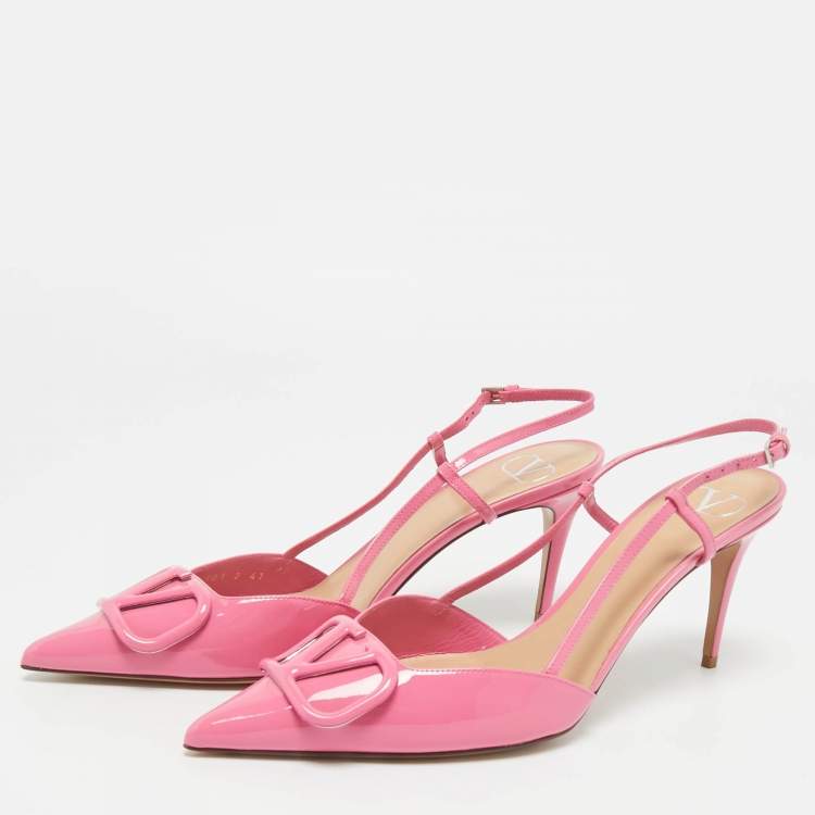 Pre Owned Valentino Pink Patent Leather VLogo Slingback Pumps Size 41
