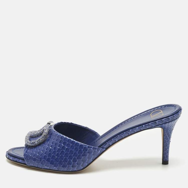 Pre Owned Valentino Blue Python Leather VLogo Slide Sandals Size 41