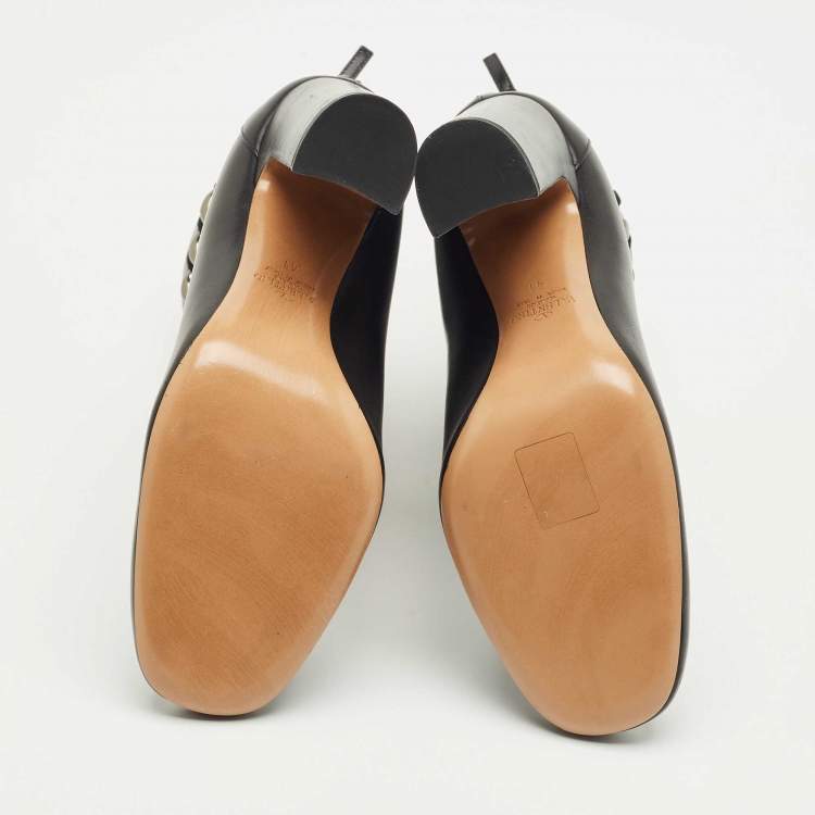 Pre Owned Valentino Black Leather Chain Link Ankle Length Boots Size 41