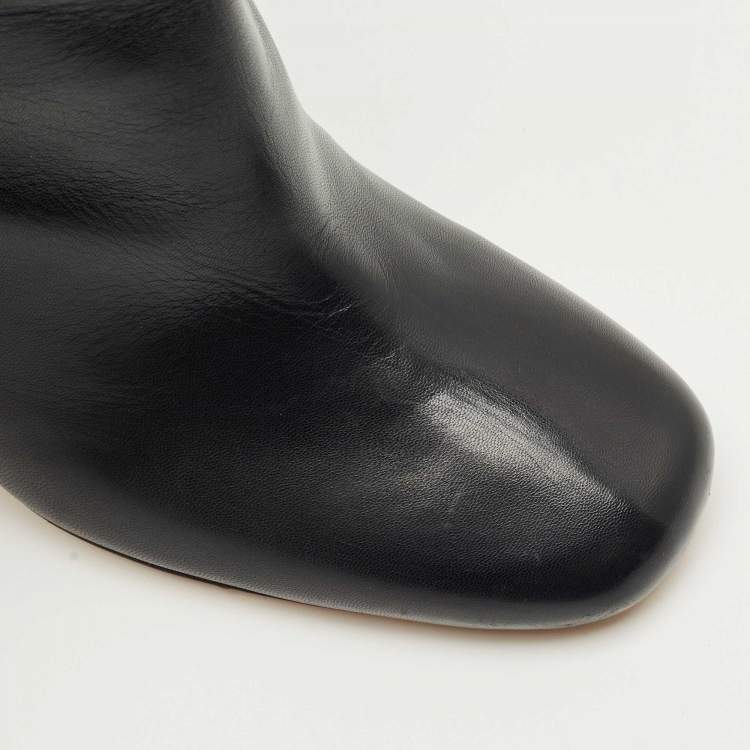 Pre Owned Valentino Black Leather Chain Link Ankle Length Boots Size 41