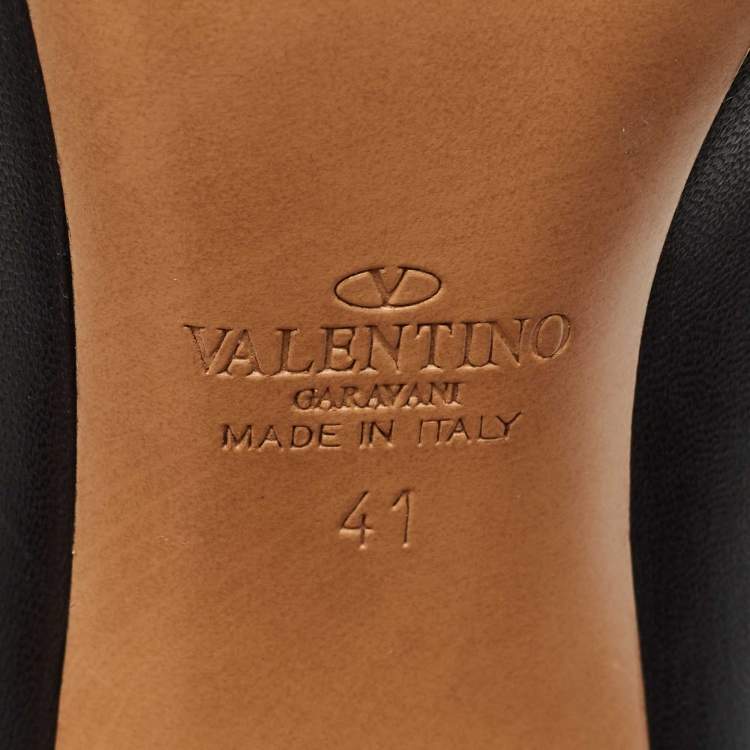 Pre Owned Valentino Black Leather Chain Link Ankle Length Boots Size 41