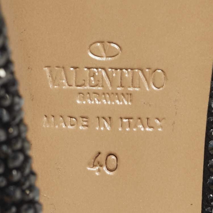 Pre Owned Valentino Black Suede Crystal Embellished Slingback Platform Sandals Size 40