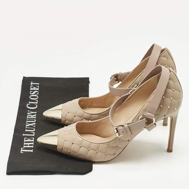 Pre Owned Valentino Dusty Pink Quilted Leather Rockstud Mary Jane Pumps Size 39