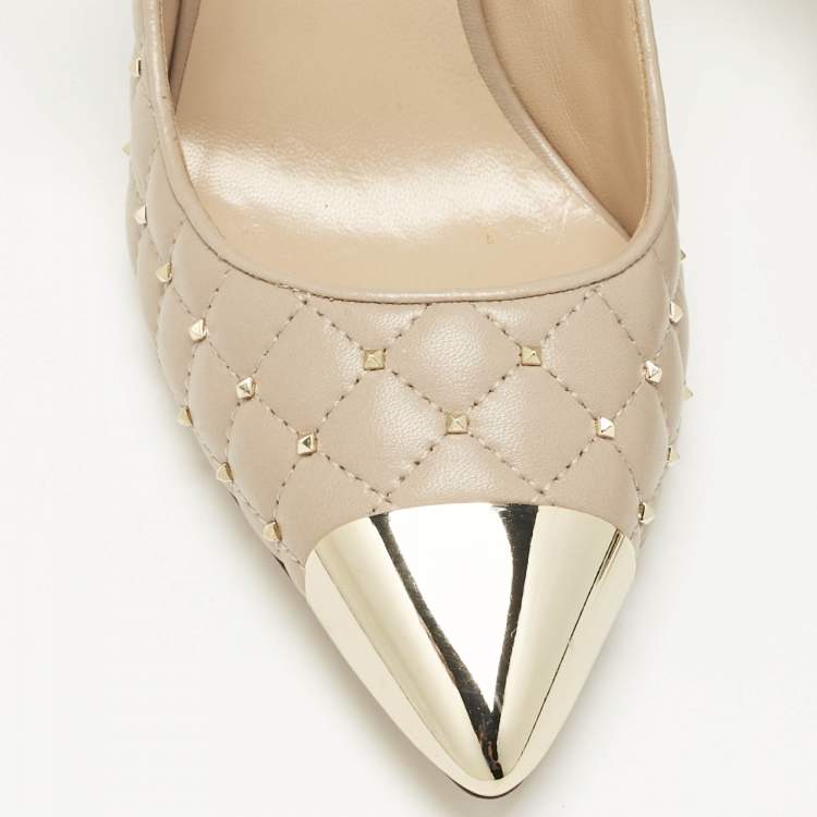 Pre Owned Valentino Dusty Pink Quilted Leather Rockstud Mary Jane Pumps Size 39