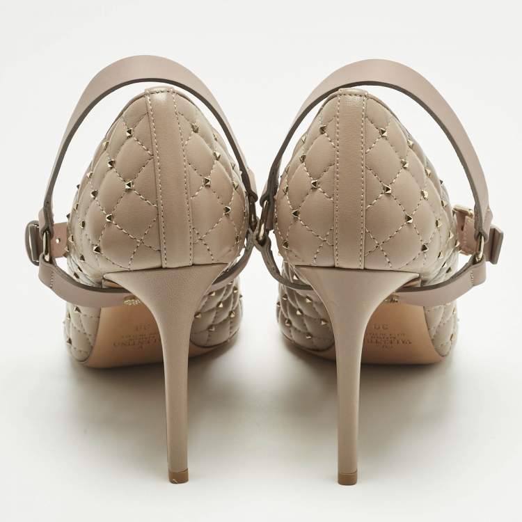 Pre Owned Valentino Dusty Pink Quilted Leather Rockstud Mary Jane Pumps Size 39