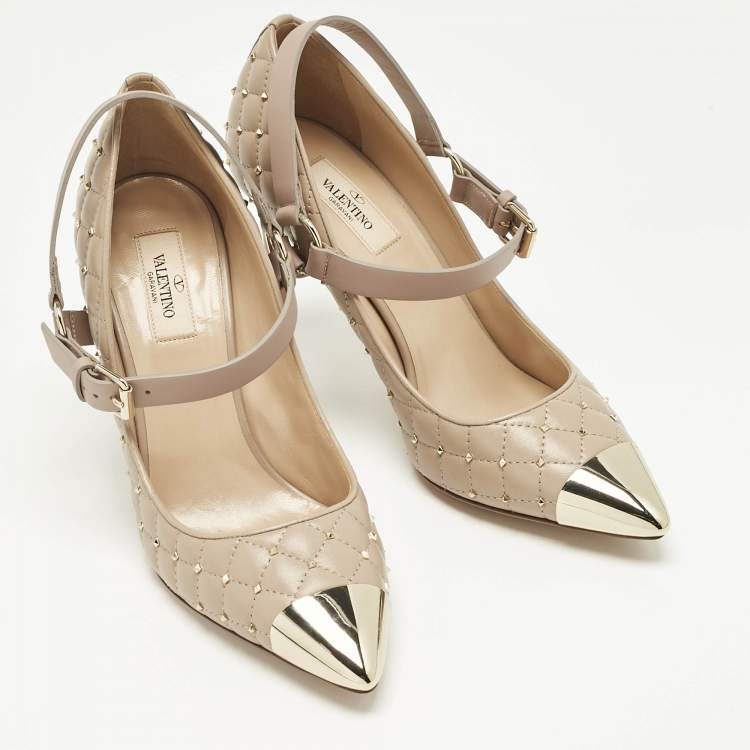 Pre Owned Valentino Dusty Pink Quilted Leather Rockstud Mary Jane Pumps Size 39