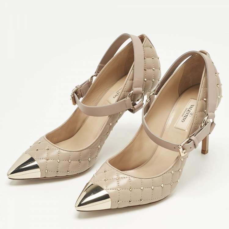 Pre Owned Valentino Dusty Pink Quilted Leather Rockstud Mary Jane Pumps Size 39