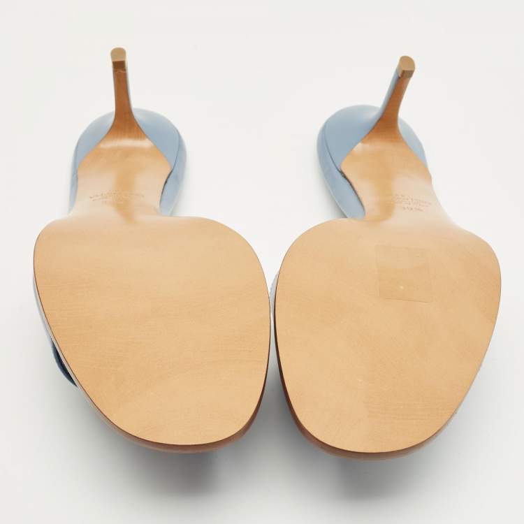 Pre Owned Valentino Blue Leather VLogo Slide Sandals Size 39.5