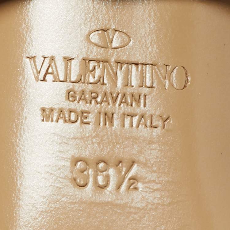 Pre Owned Valentino Pink/Beige Leather Rockstud Cross Over Wrap Pumps Size 38.5