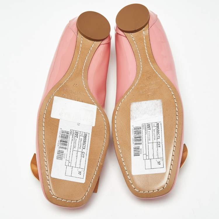 Pre Owned Valentino Pink Patent Leather Rockstud Bow Ballet Flats Size 37