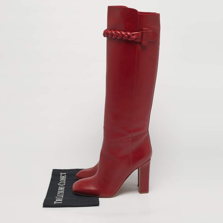 Pre Owned Valentino Red Leather Knee Length Boots Size 40