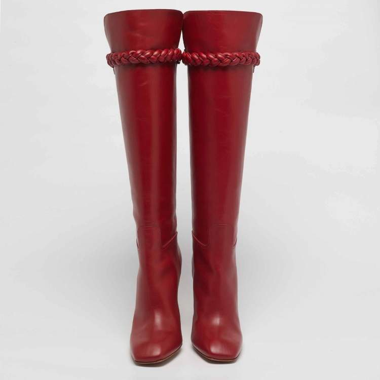 Pre Owned Valentino Red Leather Knee Length Boots Size 40